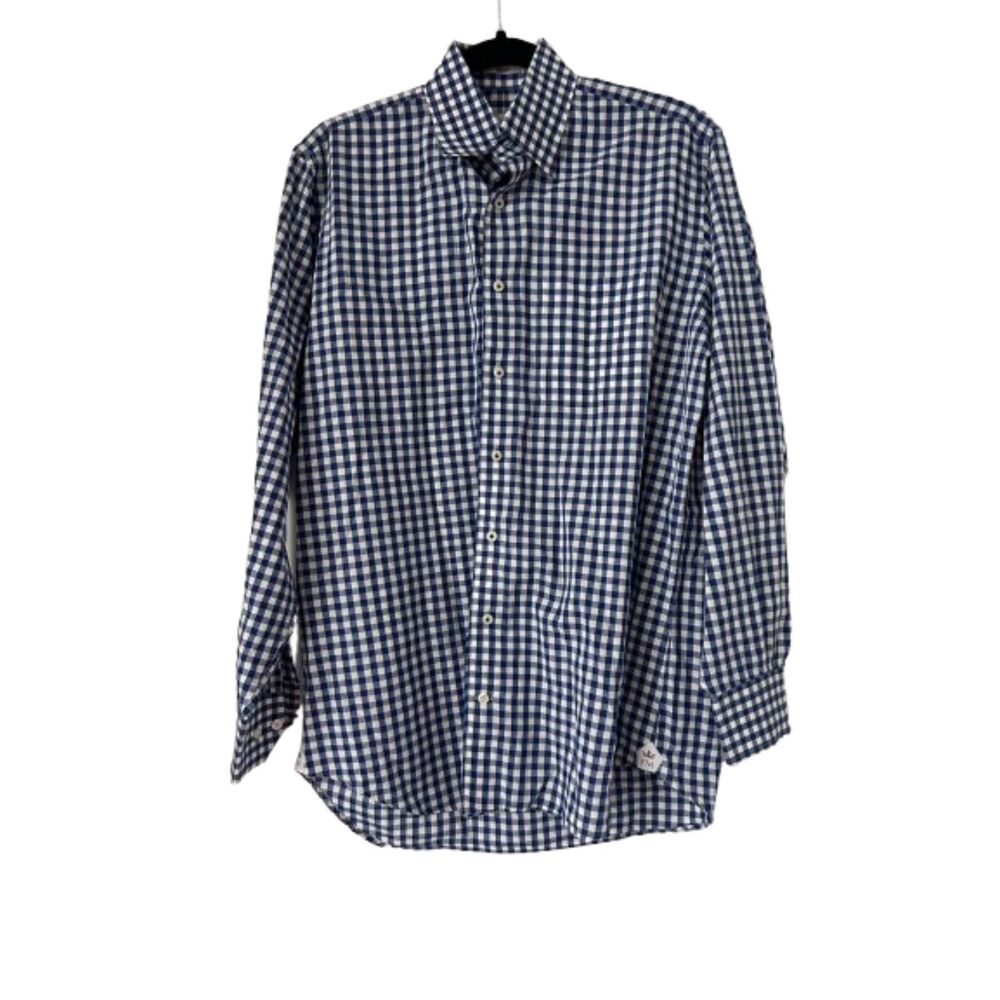 Peter Millar Cotton Blue and White Gingham Button Down Shirt M